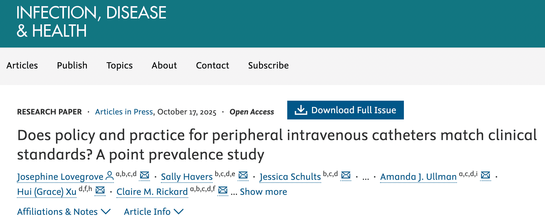 Do policy and practice for PIVCs actually match Australia’s Clinical Care Standard?